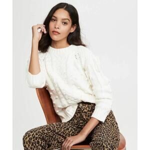 Cupcakes & Cashmere Angie Sweater Size Large White Ivory Fringe Pom Detail